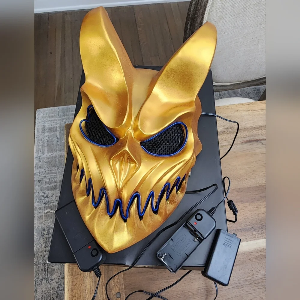 Gold LED Halloween Mask with Blue Accents